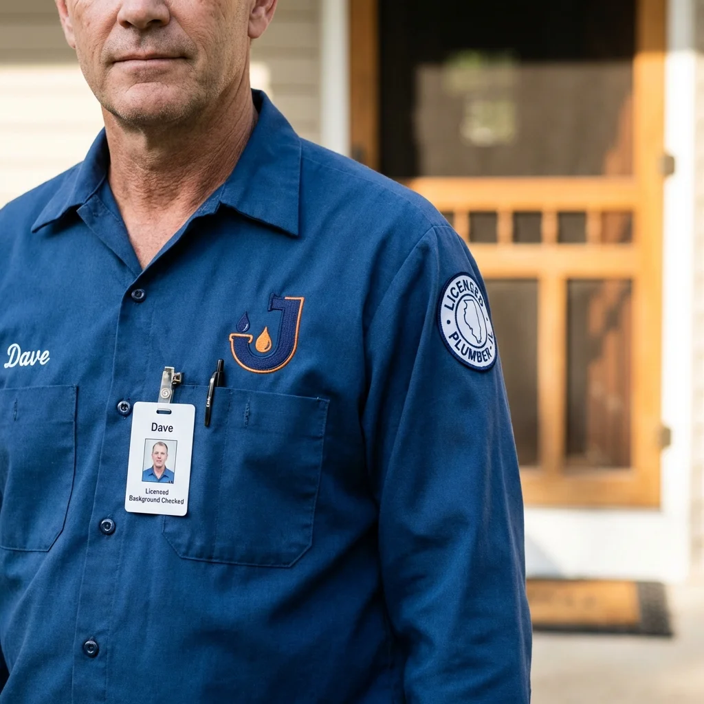Licensed plumber showing ID badge in Grove City, PA