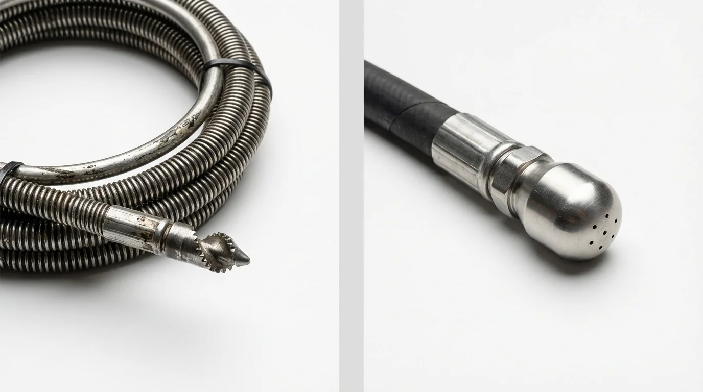 Drain snake cable and hydro jetting nozzle used for drain cleaning in Grove City, PA