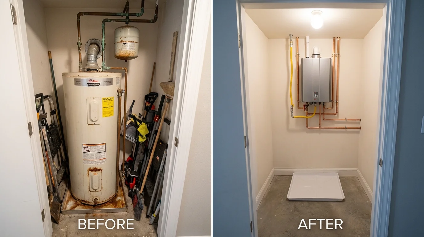 Tank water heater versus wall-mounted tankless unit comparison for Grove City, PA homeowners